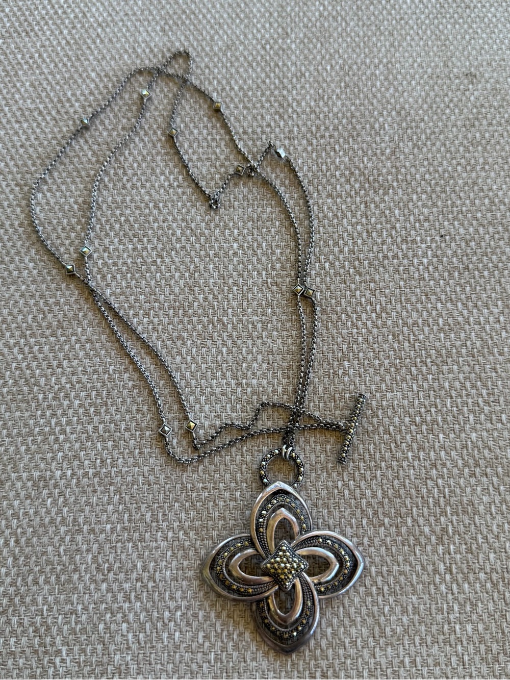 Vintage Judith Jack Sterling Silver 925 Marcasite Pendant Necklace 16 - 18” Long